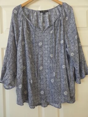 Fred David Blue Printed Peasant Blouse